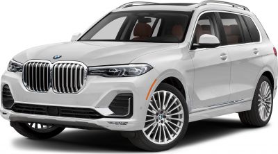 Large BMW kidney grille and sleek LED headlights with luxury SUV front design