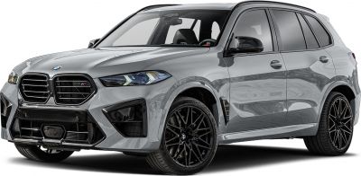 Front side view of a sporty SUV with black multi-spoke wheels