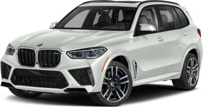Front 3/4 view of a white performance SUV with bold design features