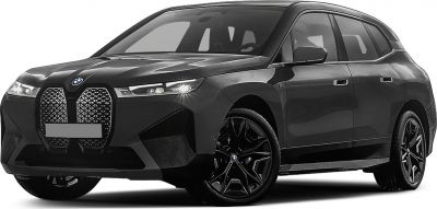 Large kidney grille and sleek front design with black alloy wheels.