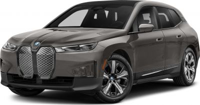Front angle with large kidney grille and sleek LED headlights