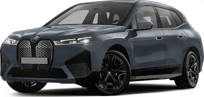 Electric SUV front-side view with kidney grille and sleek headlights