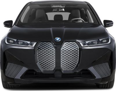 Distinctive front grille and sleek headlights of an electric SUV