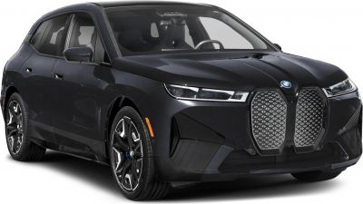 Front view of electric SUV with distinct grille and LED headlights