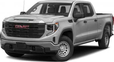 Front view of a modern full-size pickup with bold grille and crew cab.