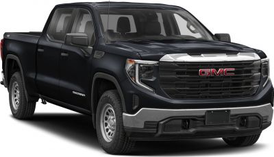 Front grille and headlights of a pickup truck, black with silver bumper detail