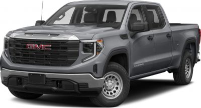 Front and side view of a regular cab pickup truck with distinctive grille and headlights