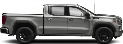 Side profile of a pickup truck with crew cab and extended bed.