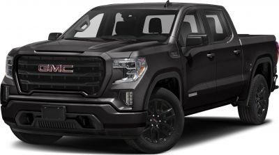 Black pickup truck with bold grille and black wheels