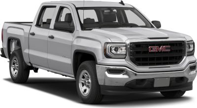 Pickup truck front and side view with chrome grille and headlights