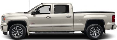Side profile of regular cab pickup with long cargo bed and modern wheels