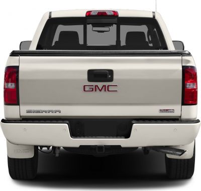 Rear view of pickup tailgate with All Terrain badge and towing hitch