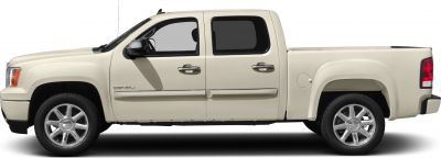 Side profile of extended cab pickup truck with standard box and chrome wheels