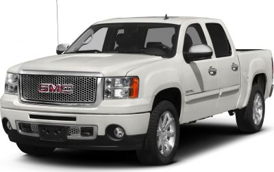 Pickup truck front and side view with crew cab and standard box
