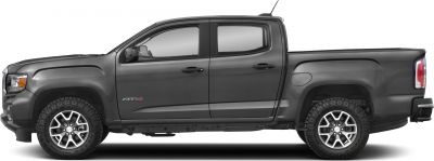 Side profile of a crew cab long box with rugged off-road tires and four doors