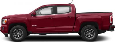 Side profile of a double cab pickup in red