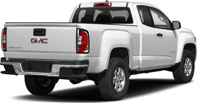 Rear profile of extended cab long bed pickup with tailgate and rear lights