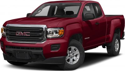 Front view of extended cab long box pickup with distinctive grille and headlights