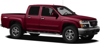 Side view of rugged 4-door mid-size pickup with chrome wheels