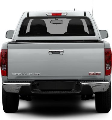 Rear view of extended cab pickup tailgate and taillights