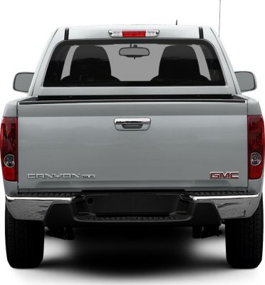 Silver pickup truck tailgate and rear window in extended cab style
