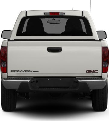 Rear view of pickup truck tailgate, taillights, and rear window