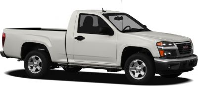 White regular cab pickup with long truck bed side view