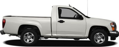Single cab pickup truck with cargo bed, side profile view.