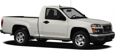 Side view of single cab pickup truck with white body