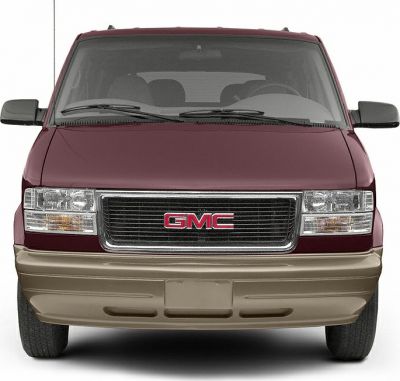 Frontal view of minivan with GMC grille and rectangular headlights