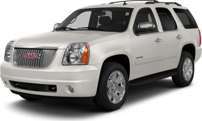 White SUV with distinctive front grille and headlights, side view