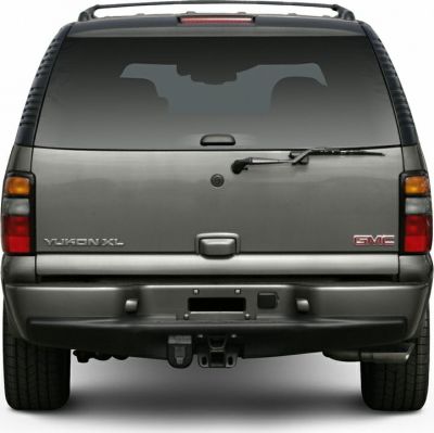 Rear view with tailgate, rear wiper, and trailer hitch
