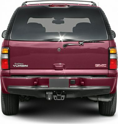 Rear view with roof rack, rear wiper, and towing hitch