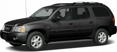 Side profile of 2003 SUV with roof rack and chrome wheels