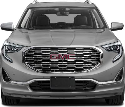 Close-up of SUV front grille and LED headlights with chrome accents
