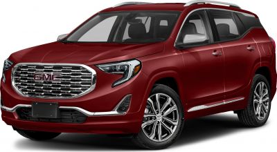 Red SUV with chrome grille and alloy wheels.