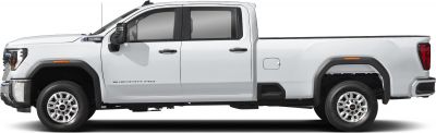 Side profile of heavy-duty pickup with regular cab and long bed
