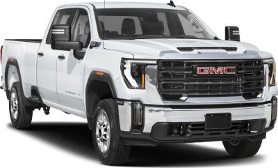 Front and side view of heavy-duty pickup with regular cab and long bed