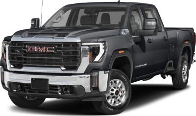 Heavy-duty pickup with bold front grille and regular cab long bed design