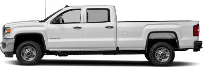Side profile of a pickup truck with regular cab and extended bed.
