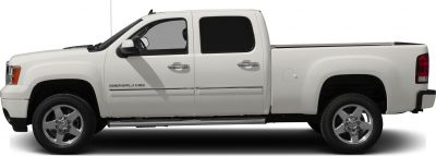 Side profile of a double cab pickup with standard box and chrome details