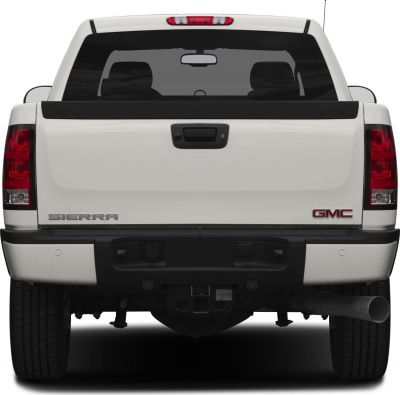 Tailgate, taillights, exhaust pipe of heavy duty pickup truck rear