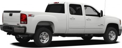 Pickup truck side and rear view with extended cab and long cargo bed