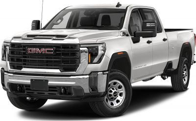 Front view of heavy duty truck with large grille and crew cab
