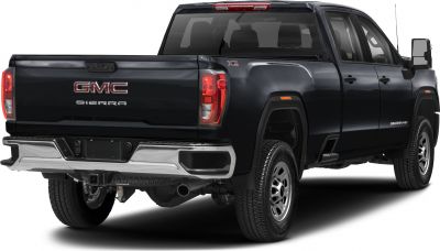 Rear view of heavy-duty pickup with tailgate and hitch