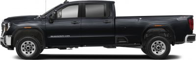 Side profile of a heavy-duty pickup with regular cab and extended cargo bed