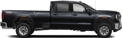 Side profile of large black pickup with regular cab and long bed