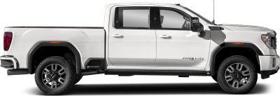Side view of double cab long bed heavy-duty pickup truck