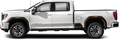 Side profile of heavy-duty pickup with long bed and rugged wheels