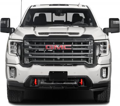 Bold front grille, hood scoop, tow hooks on heavy duty pickup